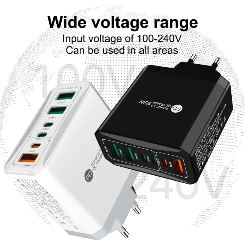 Φορτιστής Γρήγορης Φόρτισης 55W – Υποστήριξη PD | Συμβατός με Type-C, USB & Micro USB