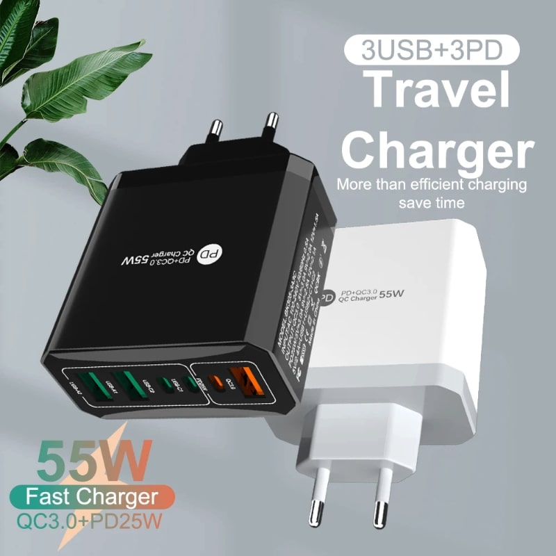 Φορτιστής Γρήγορης Φόρτισης 55W – Υποστήριξη PD | Συμβατός με Type-C, USB & Micro USB