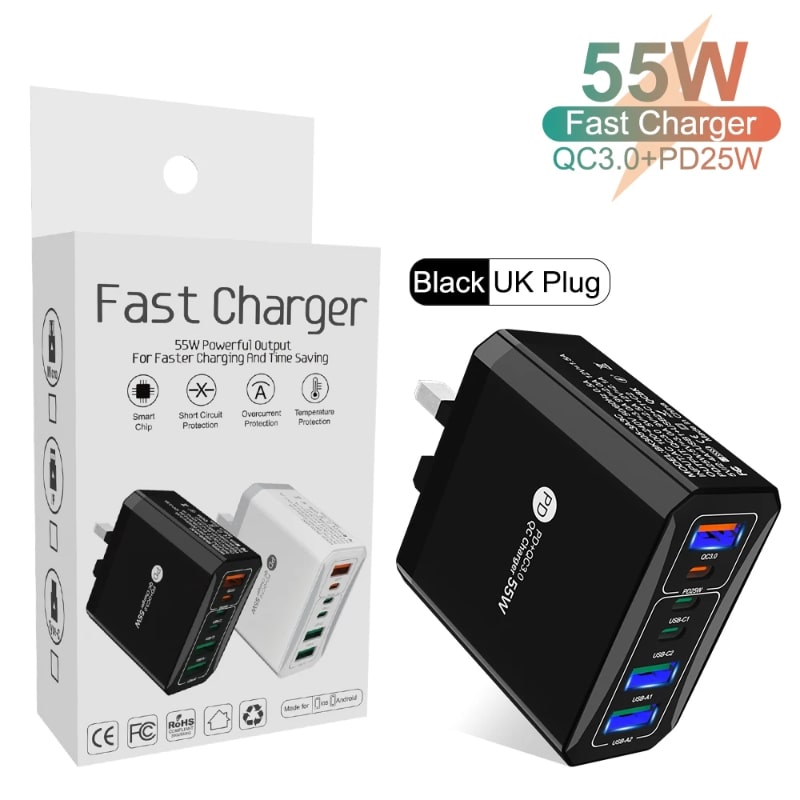 Φορτιστής Γρήγορης Φόρτισης 55W – Υποστήριξη PD | Συμβατός με Type-C, USB & Micro USB