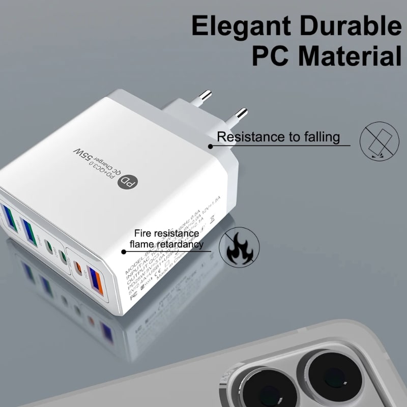 Φορτιστής Γρήγορης Φόρτισης 55W – Υποστήριξη PD | Συμβατός με Type-C, USB & Micro USB