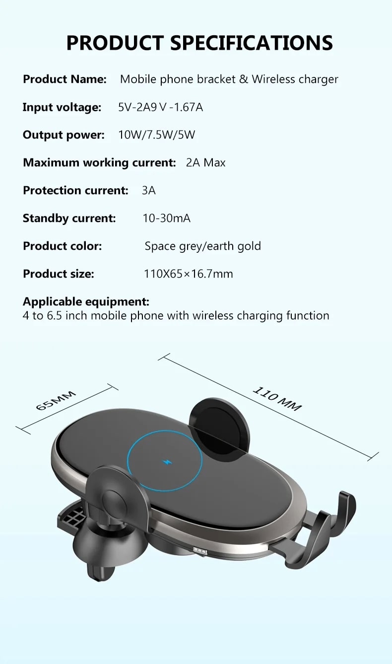 Βάση τηλεφώνου 10W Max Power Super Fast Smart Sensor ασύρματος φορτιστής αυτοκινήτου