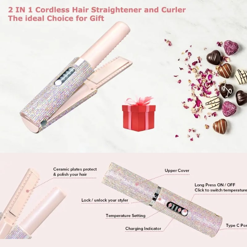 Ασύρματο Σίδερο Μαλλιών – Επαναφορτιζόμενο, Compact & Ιδανικό για On-the-Go Styling