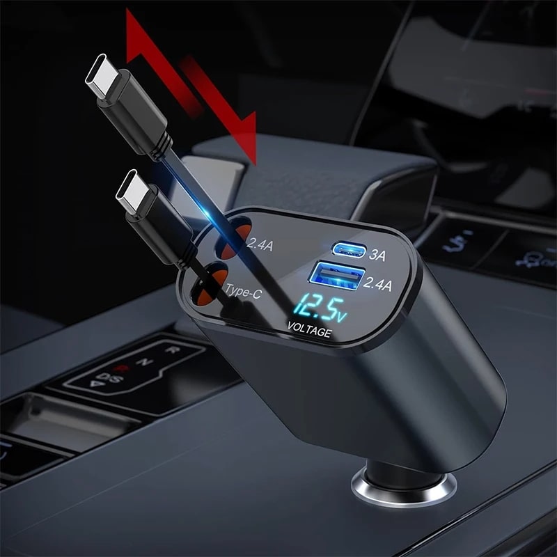 Φορτιστής Αυτοκινήτου με Ανασυρόμενα Καλώδια και Γρήγορη Φόρτιση