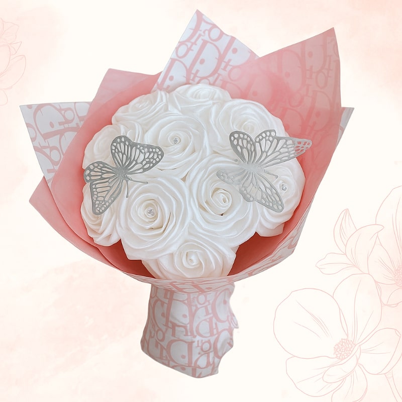 Ribbon Rose Bouquet - Μοναδικό Χειροποίητο Μπουκέτο Τριαντάφυλλων από Σατέν Κορδέλες