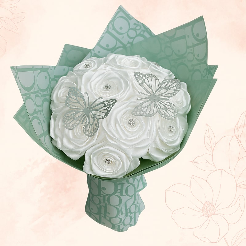 Ribbon Rose Bouquet - Μοναδικό Χειροποίητο Μπουκέτο Τριαντάφυλλων από Σατέν Κορδέλες