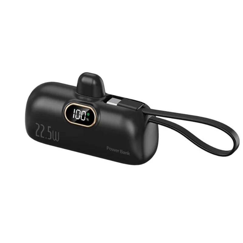Fast Charge 22.5w Mini Power Bank 5000mAh –  Compact Μέγεθος & Ενσωματωμένο Καλώδιο | iPhone & Type-C