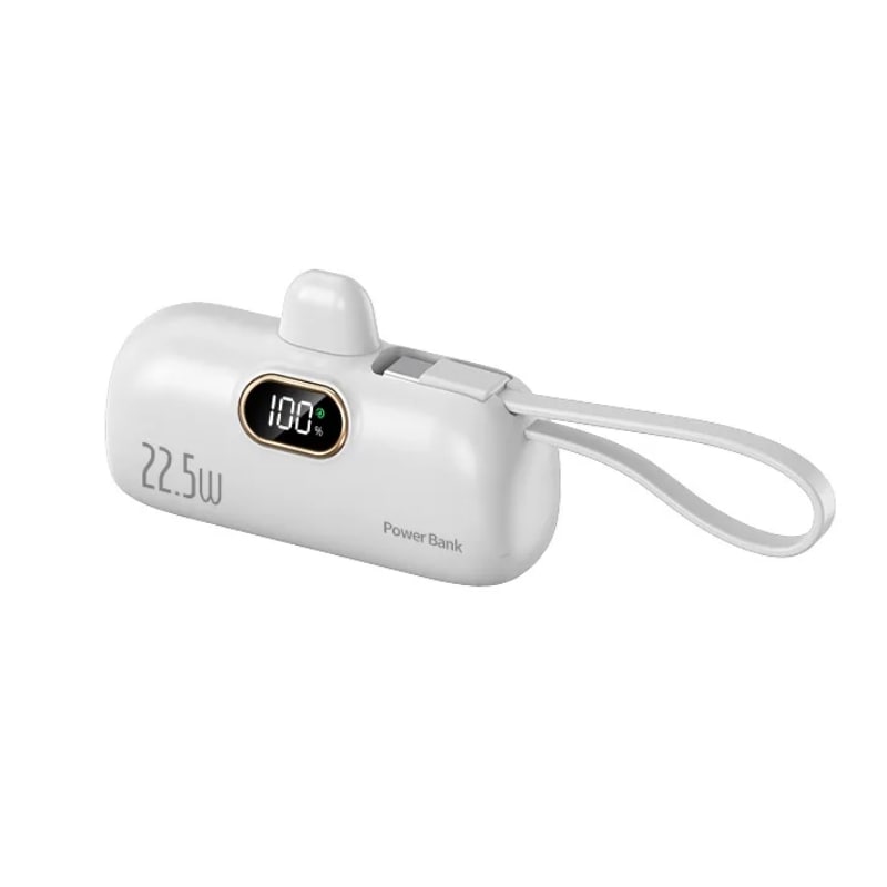 Fast Charge 22.5w Mini Power Bank 5000mAh –  Compact Μέγεθος & Ενσωματωμένο Καλώδιο | iPhone & Type-C