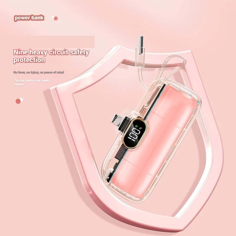 Fast Charge 22.5w Mini Power Bank 5000mAh –  Compact Μέγεθος & Ενσωματωμένο Καλώδιο | iPhone & Type-C